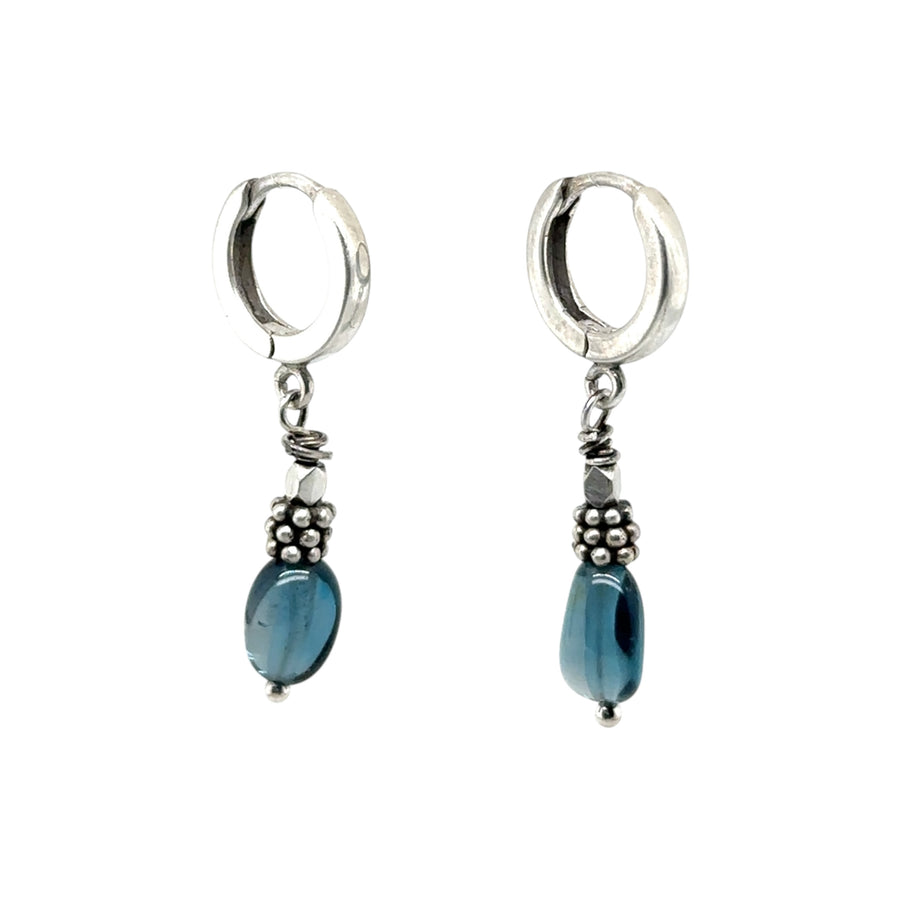 Earrings - Huggie Hoops with London Blue Topaz