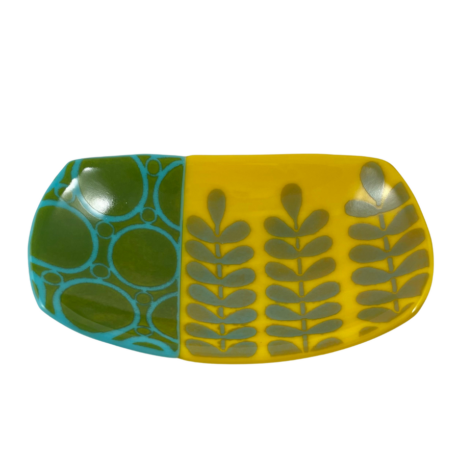 3 Stem Footed Dish - Turquoise and Yellow