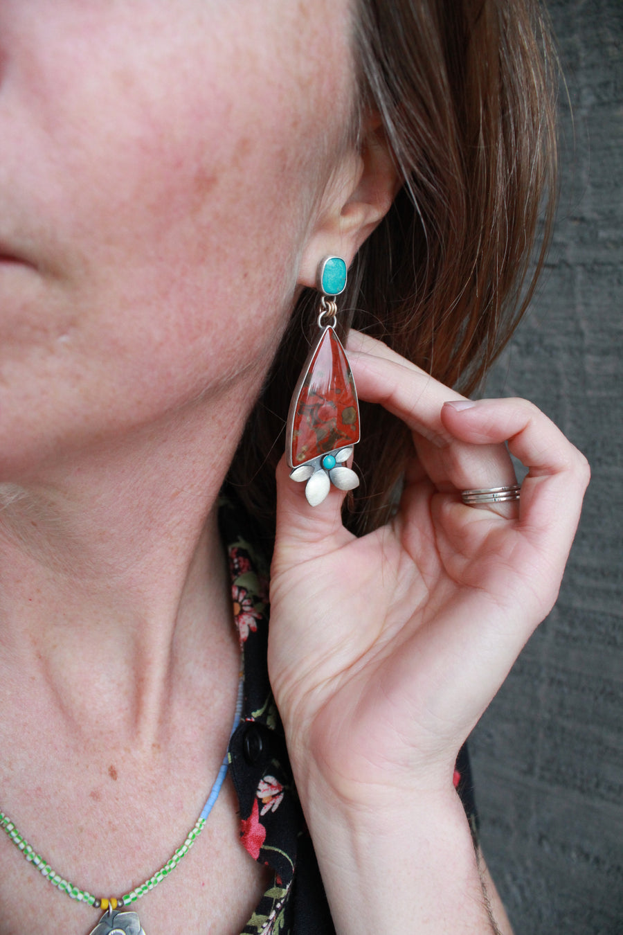 Morgan Hill Jasper and Turquoise Big Bloom Earrings