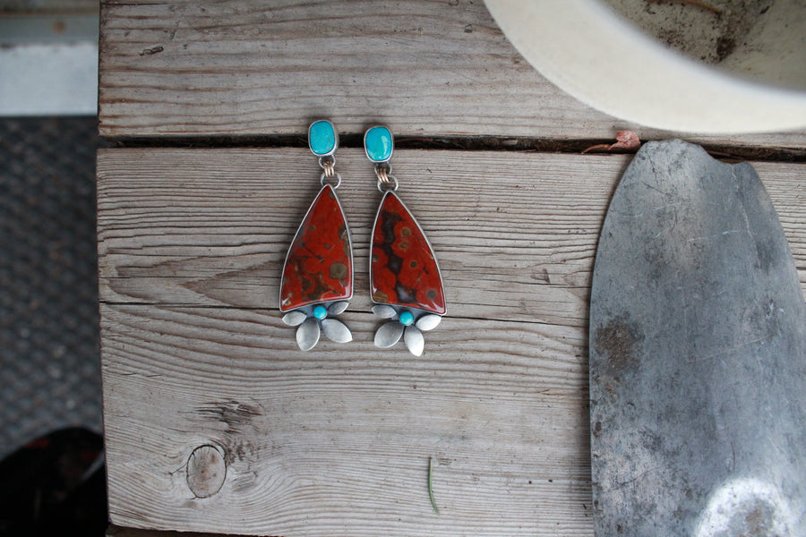 Morgan Hill Jasper and Turquoise Big Bloom Earrings