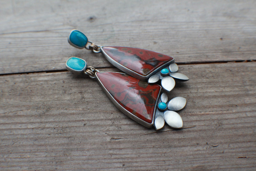 Morgan Hill Jasper and Turquoise Big Bloom Earrings