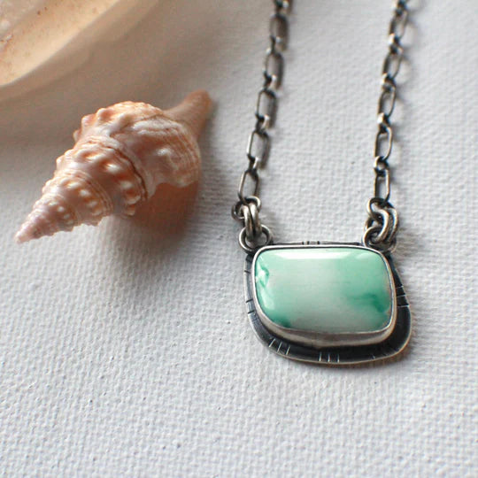 Variscite Jungle Pendant with Leaf Backplate