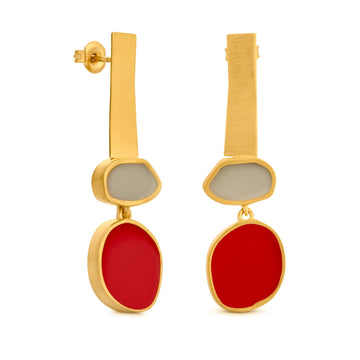 Collage in Gold - Earrings - Red