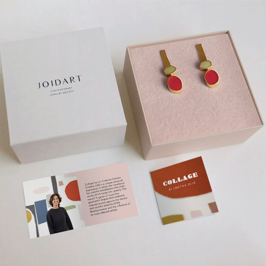 Collage in Gold - Earrings - Red