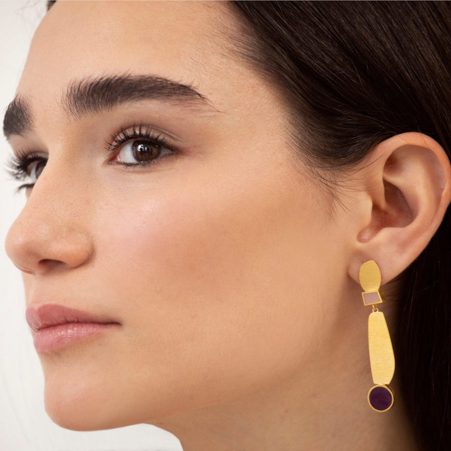Collage in Gold - Earrings - Purple