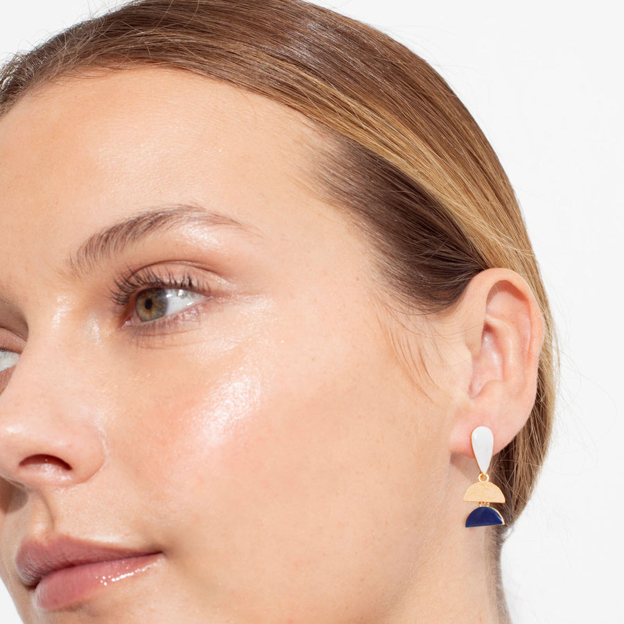 Somni - Earrings - White Drop and Blue Semi-Circle