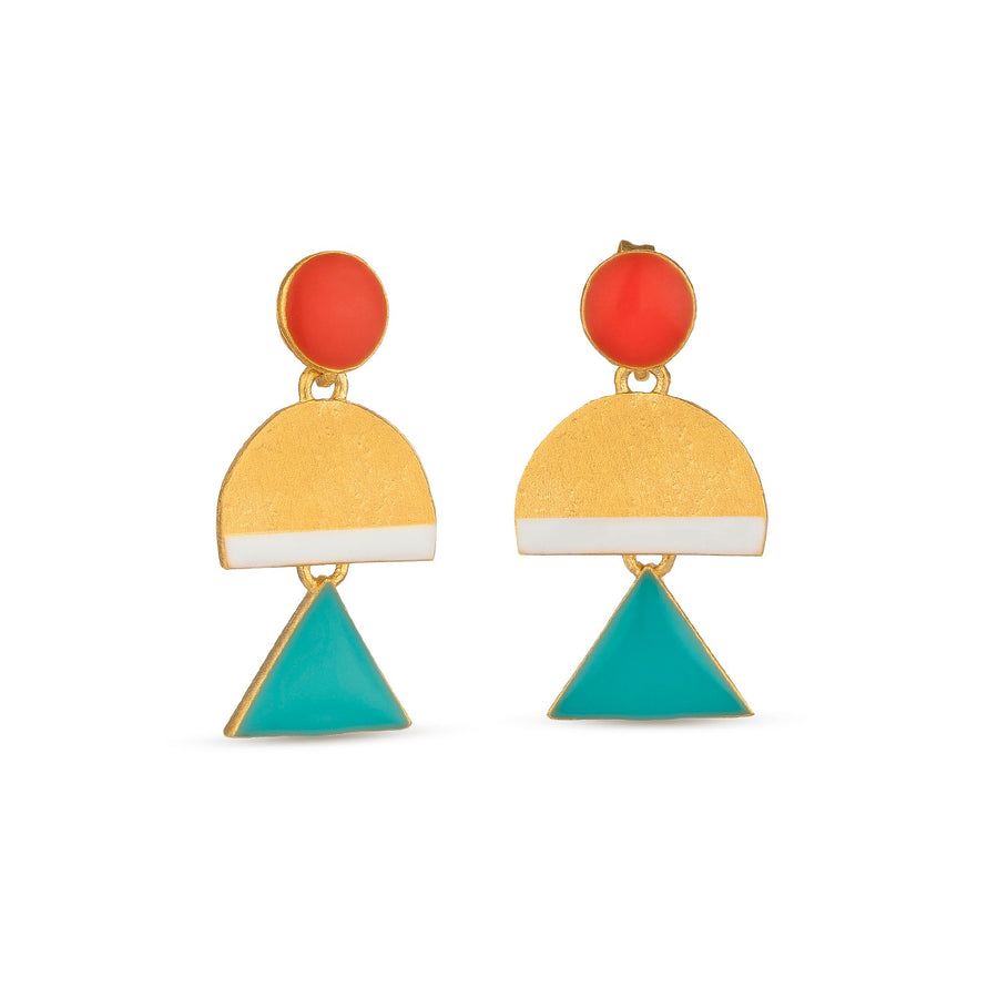 Somni - Earrings - Red Point and Turquoise Triangle