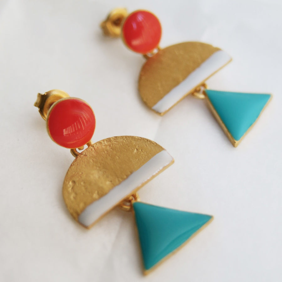 Somni - Earrings - Red Point and Turquoise Triangle