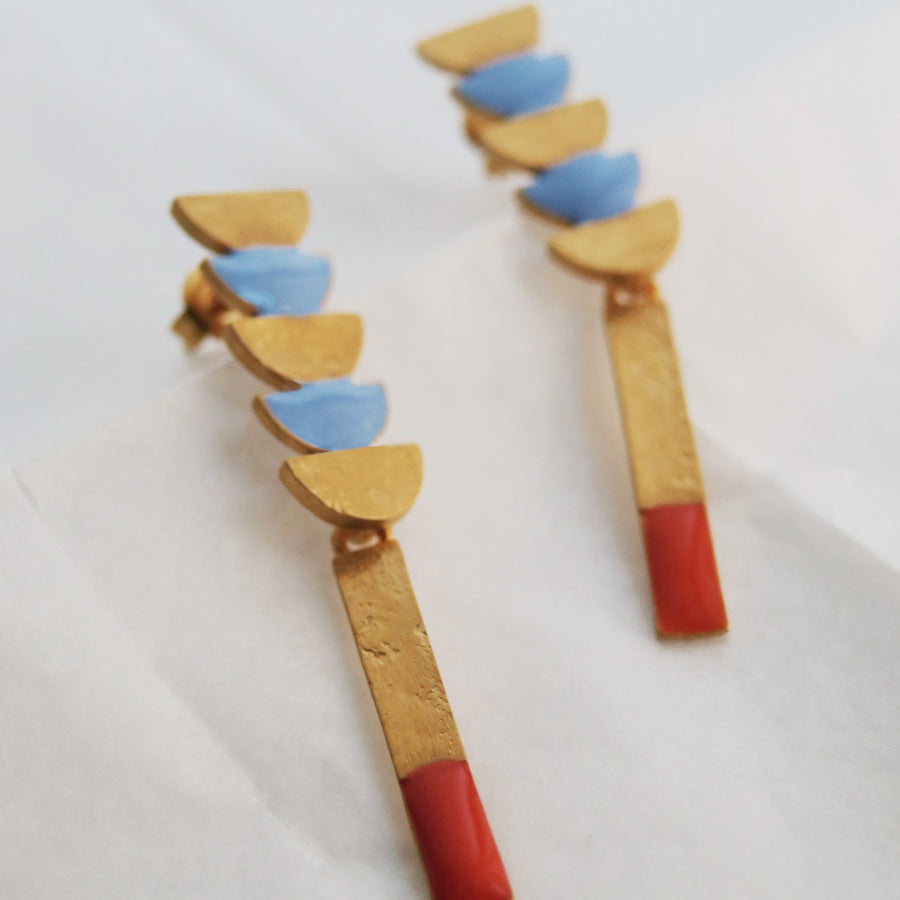 Somni - Earrings - Red and Blue - Long