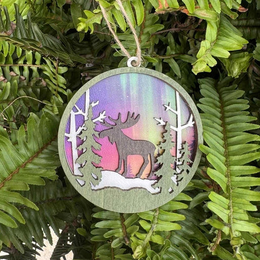Northern Lights Moose Ornament