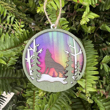 Northern Lights Wolf Ornament