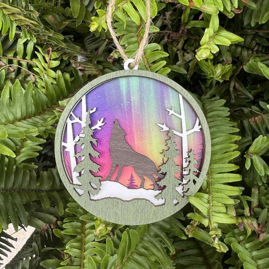 Northern Lights Wolf Ornament