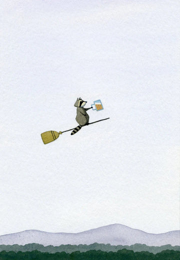 Raccoon, Beer, Broomstick
