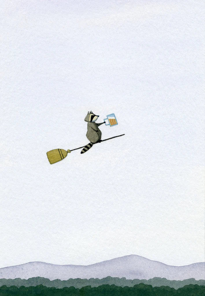 Raccoon, Beer, Broomstick