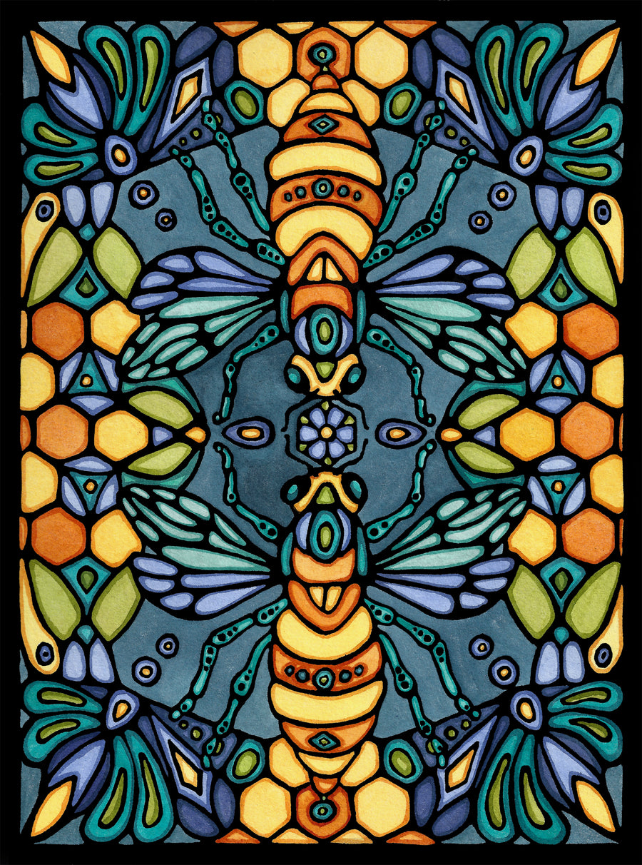Bee Mosaic - Original Linocut
