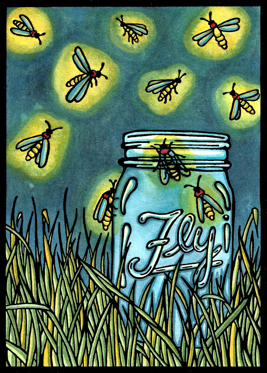 Fireflies - Original Linocut