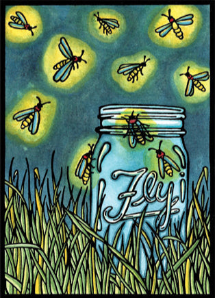Fireflies - Original Linocut