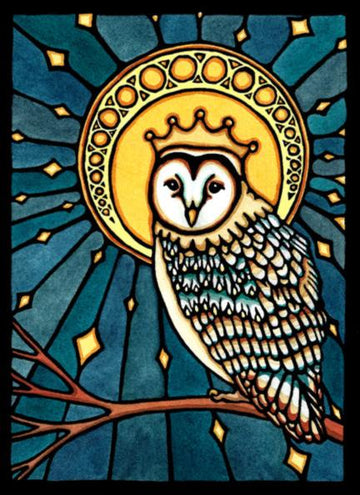 Owl Crown - Original Linocut