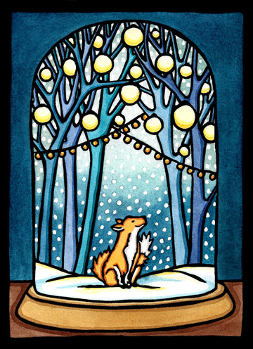 Fox Snow Globe - Original Linocut