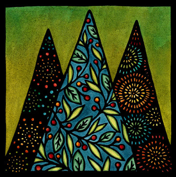 Holiday Trees - Original Linocut