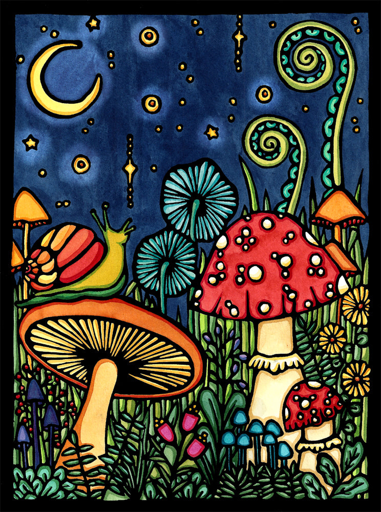 Mushrooms - Original Linocut