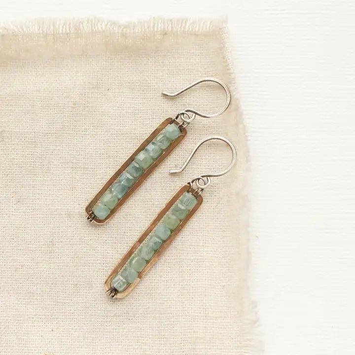 Beaded Bronze Bar - Earrings - Apatite