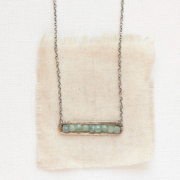 Beaded Bronze Bar - Necklace - Apatite - Green