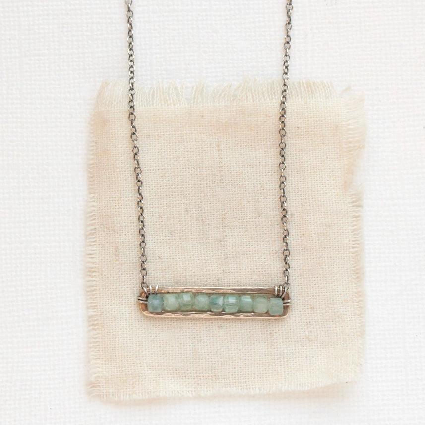 Beaded Bronze Bar - Necklace - Apatite - Green