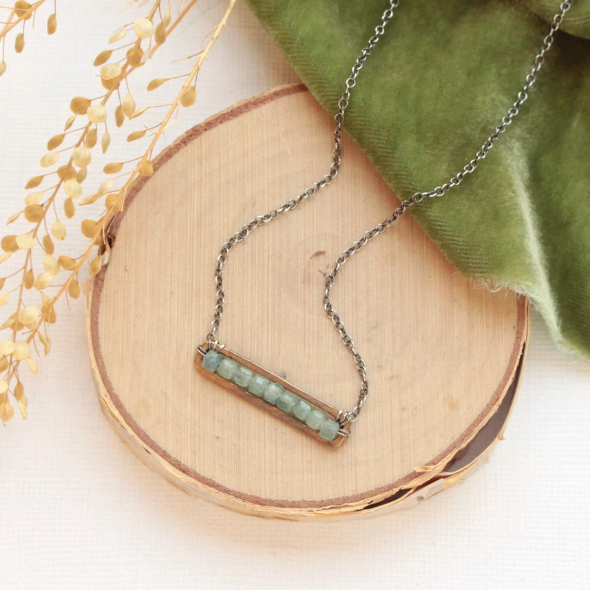 Beaded Bronze Bar - Necklace - Apatite - Green