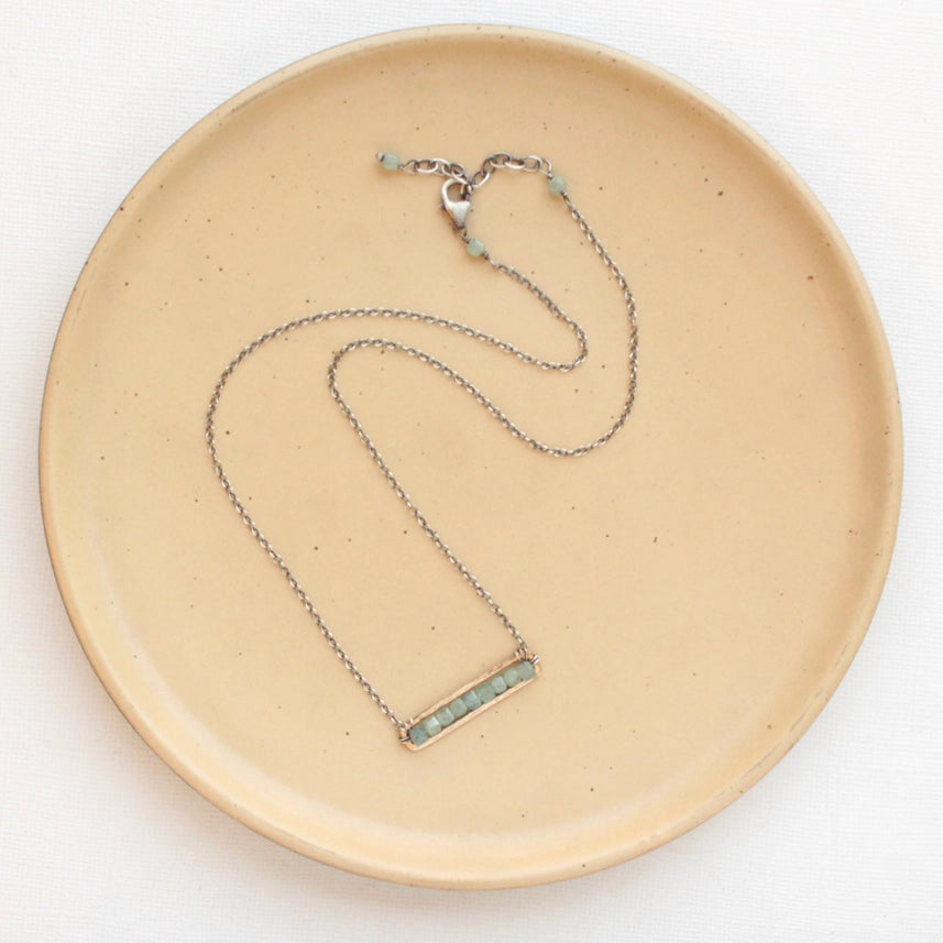 Beaded Bronze Bar - Necklace - Apatite - Green