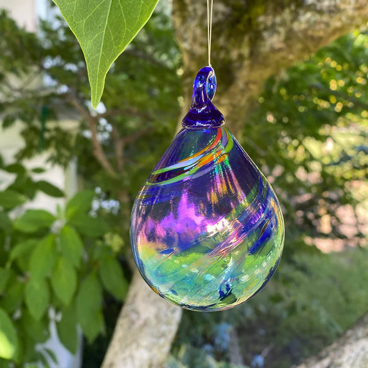 Cobalt Rainbow Swirl Raindrop Ornament