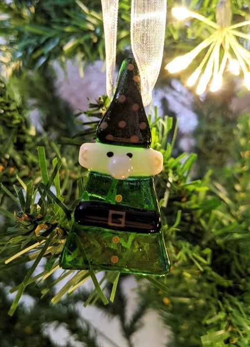 Christmas Elf Glass Ornament