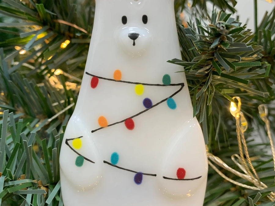Polar Bear Fairy Light Tree Glass Ornament
