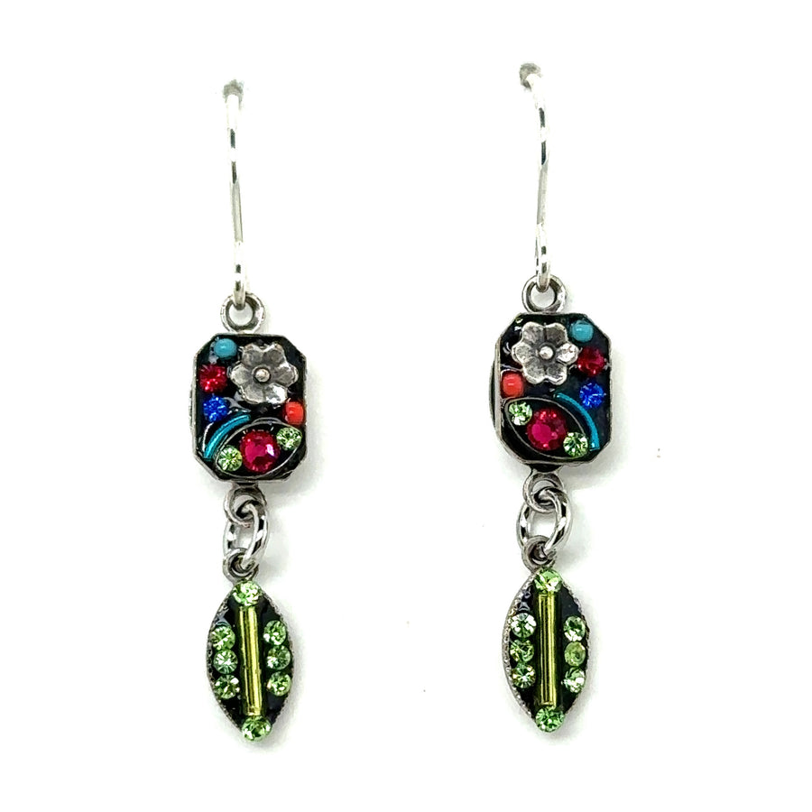 Earrings - Botanical Collection Square with Leaf Multicolor