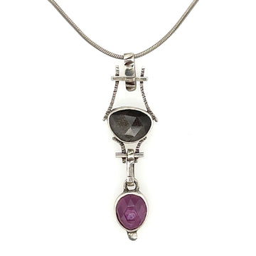 Necklace - Silver Obsidian with Silk Sapphire