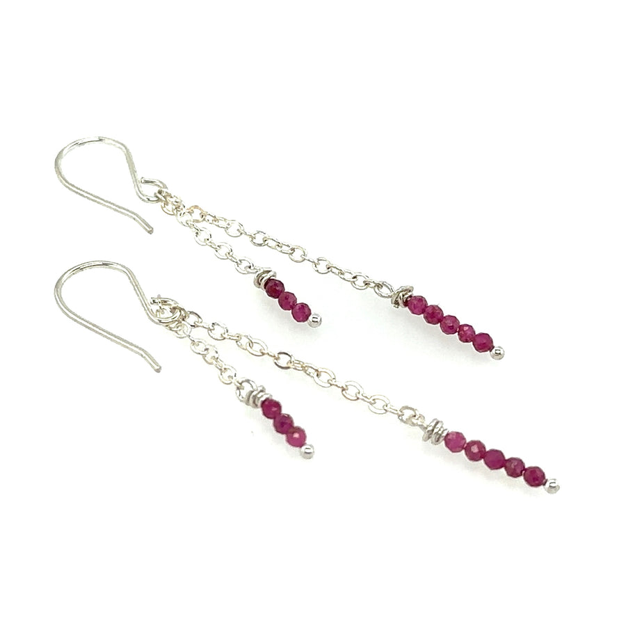 Earrings - Chain Dangles with Ruby