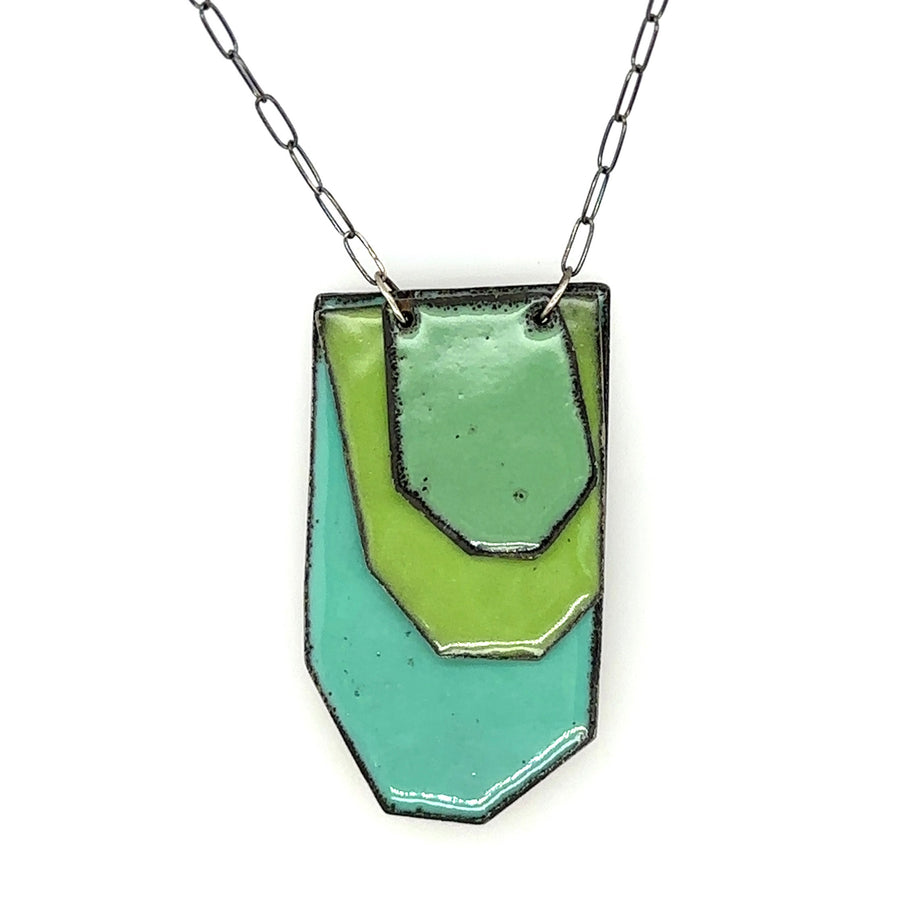Greens and Blues Layered Leaves Necklace