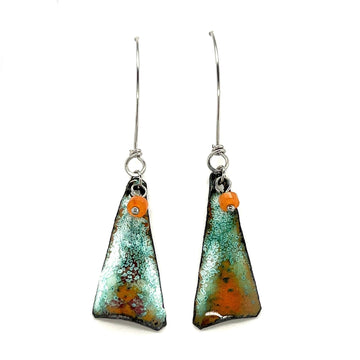 Narrow Triangle with Red Agate Bead Earrings