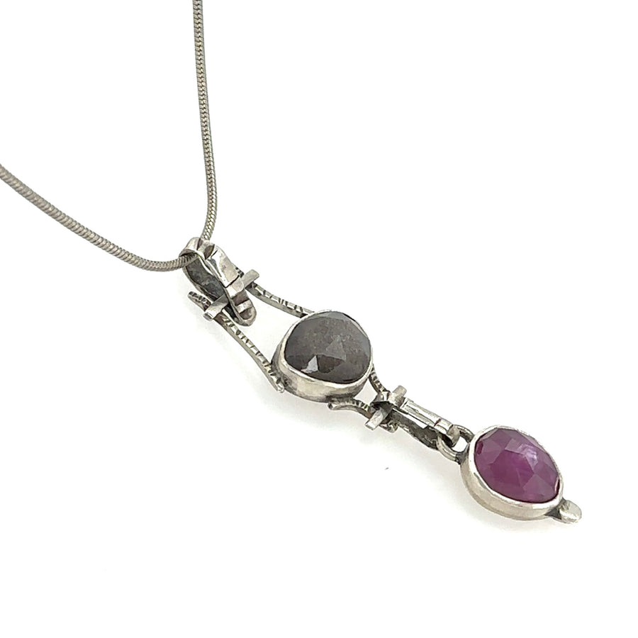 Necklace - Silver Obsidian with Silk Sapphire