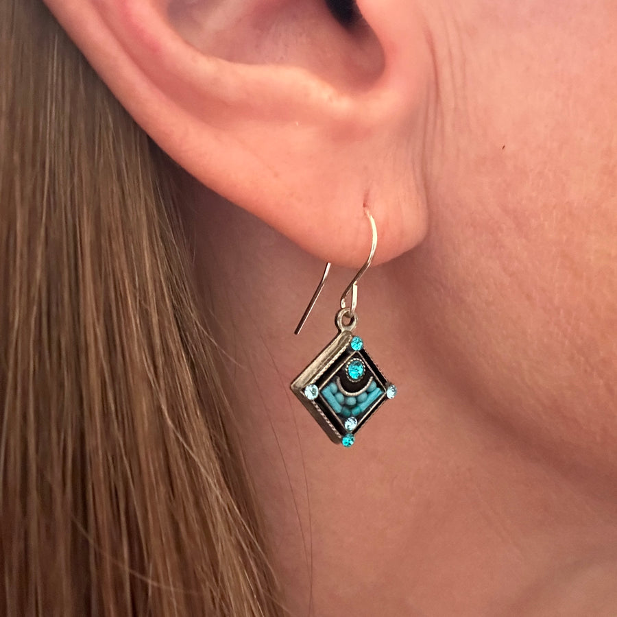 Earrings - Architectural Diamond Shape Turquoise