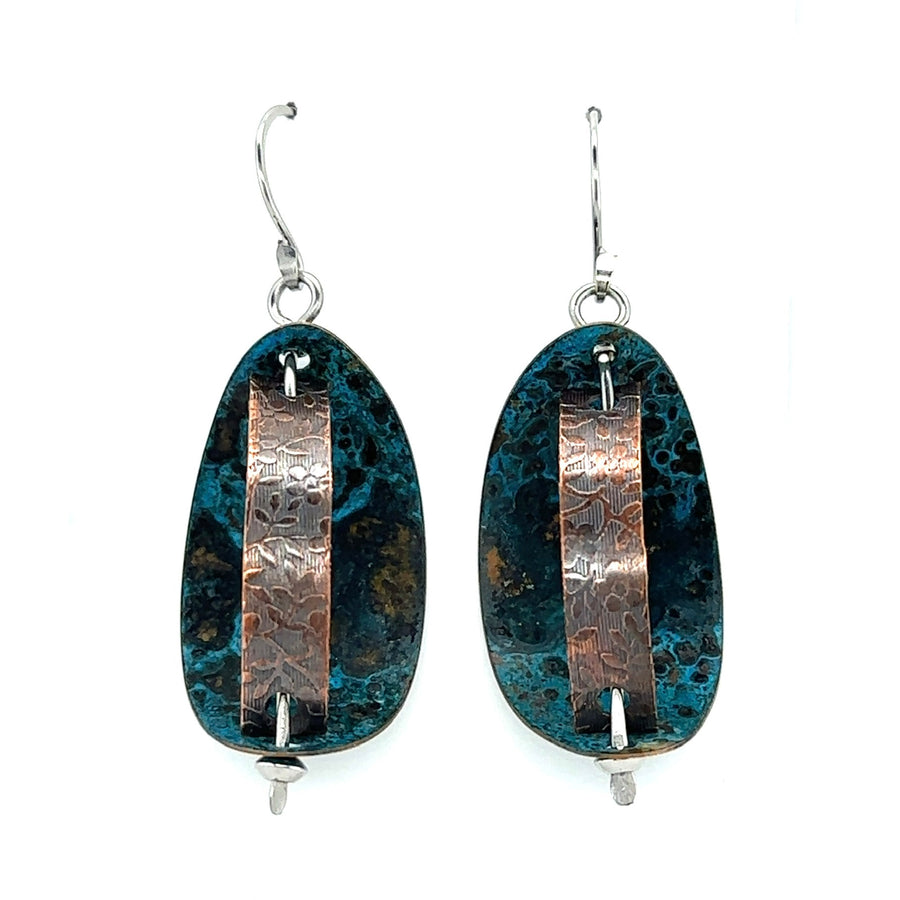 Blue Patina Elongated Penny Earrings