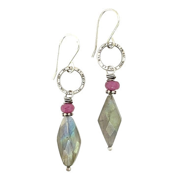 Earrings - Labradorite Diamonds with Pink Sapphire