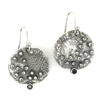 Earrings - Reticulated Circle with Black Spinel