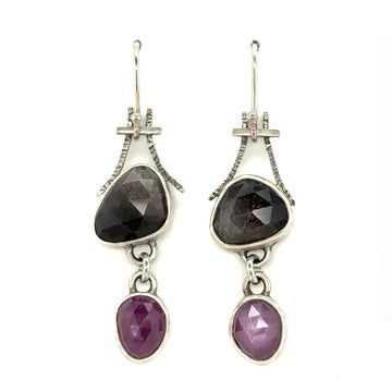 Earrings - Silver Obsidian and Silk Sapphire