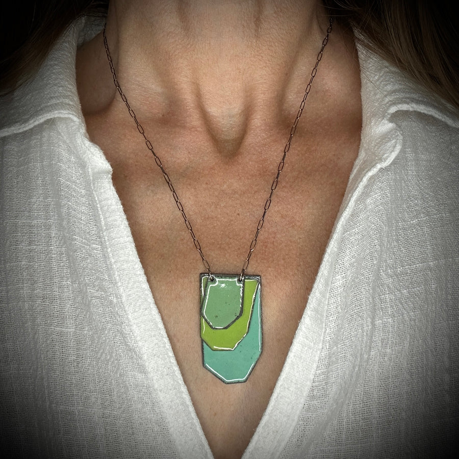 Greens and Blues Layered Leaves Necklace