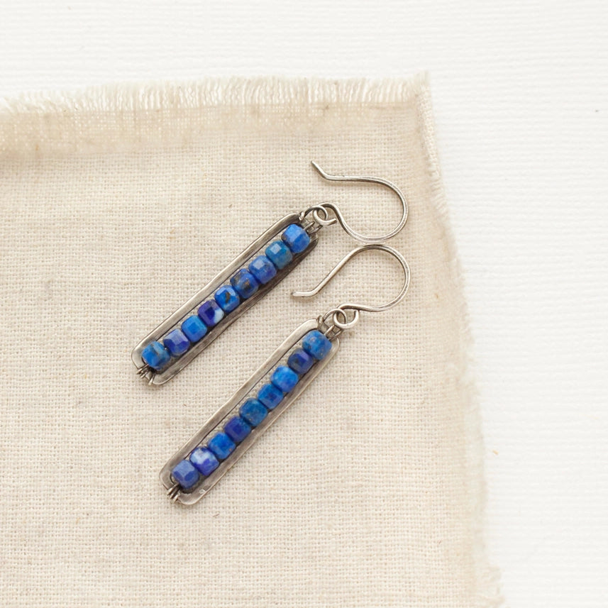 Beaded Bar - Earrings - Lapis