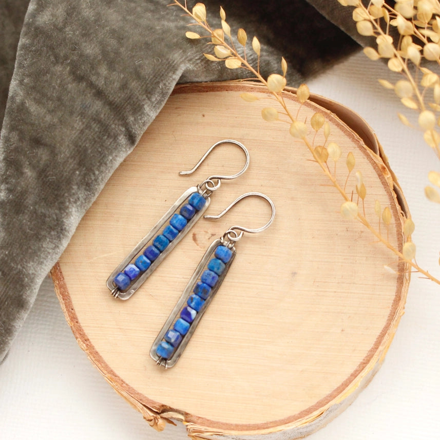 Beaded Bar - Earrings - Lapis