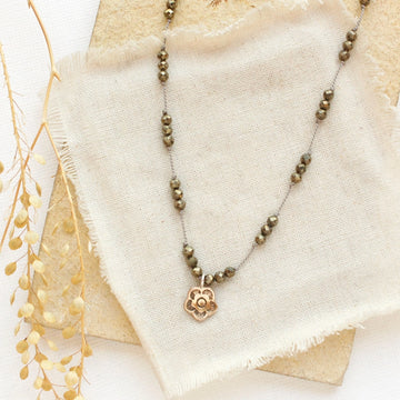 Bronze Mini Cactus Flower - Necklace - Pyrite