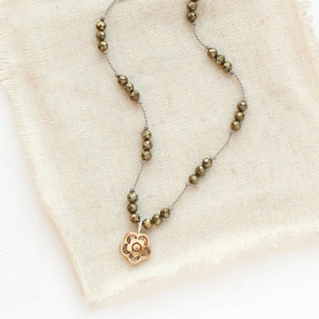 Bronze Mini Cactus Flower - Necklace - Pyrite