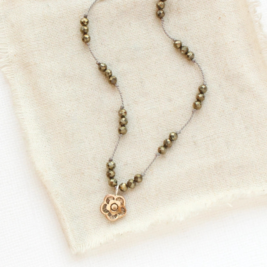 Bronze Mini Cactus Flower - Necklace - Pyrite